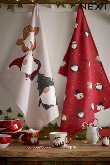 Set of 2 Red Christmas Gonk Tea Towels (D24530) | €11
