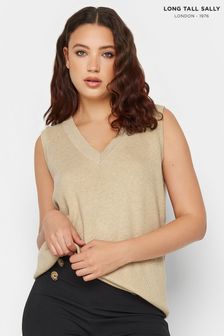 Long Tall Sally Natural V-Neck Kniited Vest (D24605) | LEI 143