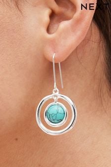 Blue Turquoise Semi Precious Stone Pull Through Earrings (D24634) | $15