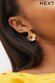 Gold Tone Floral Hoop Earrings (D24645) | 357 UAH