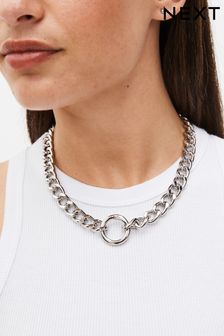 Silver Tone Chunky Chain Circle Necklace (D24655) | 372 UAH