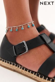 Silver Tone/Turquoise Double Row Anklet (D24672) | SGD 17