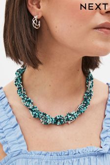 Blue Beaded Twist Short Necklace (D24675) | €11
