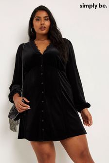 Simply Be Black Lace Trim Velour Tea Dress (D24753) | €24