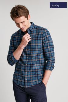 Joules Blue Buchannan Long Sleeve Classic Fit Back Pleat Brushed Shirt (D24965) | $99