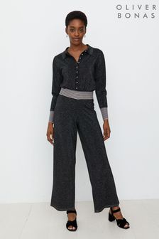 Oliver Bonas Black Rainbow Shimmer Stripe Knitted Flare Trousers (D25090) | €27
