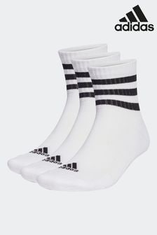adidas White Adult 3-Stripes Cushioned Sportswear Mid-Cut Socks 3 Pairs (D25128) | $33