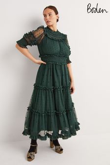 Boden Green Tulle Ruffle Midi Party Dress (D25412) | €166