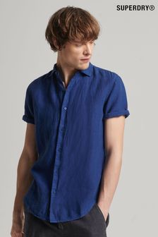Superdry Blue Studios Casual Linen Short Sleeve Shirt (D25521) | $68
