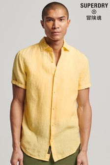 Żółty - Lniana koszula z krótkim rękawem Superdry Studios (D25524) | 172 zł
