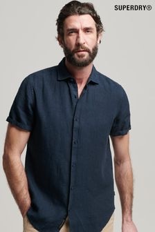 Superdry Mid Blue Studios Casual 100% Linen Short Sleeve Shirt (D25525) | $94