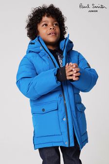 Blauw - Paul Smith Junior - Lange regenbestende gewatteerde jas voor jongens (D25781) | €337