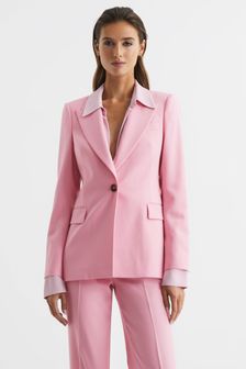 Reiss Pink Blair Petite Single Breasted Wool Blend Blazer (D25832) | AED1,930