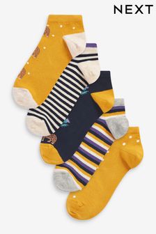 Ochre Yellow/Navy Hamish Highland Cow Trainer Socks 5 Pack (D26165) | $17