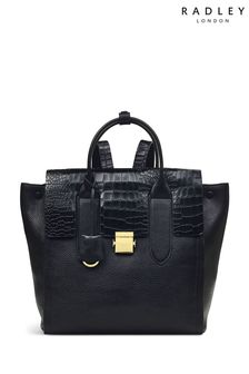 Radley London Medium Mayfair Lane Faux Croc Effect Flapover Black Backpack (D26210) | HK$2,928