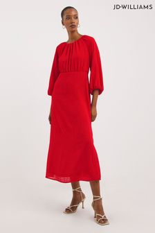 JD Williams Red Textured Dress With Puff Sleeve And Tie Smocked Back (D26703) | €21.50