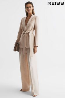 Reiss Neutral Lylah Single Breasted Tie Front Blazer (D26715) | AED2,002