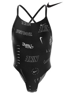 Negru - Costum de baie cu spate Imprimeuri Dantelă multicolor Nike Hydrastrong (D26796) | 167 LEI