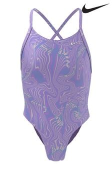 Lilac Purple Nike Hydrastrong Multi Print Lace Back Swimsuit (D26797) | kr363