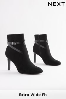 Black Extra Wide Fit Forever Comfort® Buckle Detail Heeled Ankle Boots (D26823) | AED168