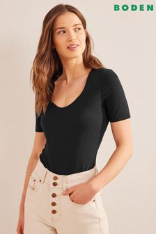 Boden Black Double Layer Short Sleeve Top (D26830) | $48