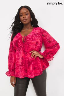 Simply Be Pink Marble Print Tie Front Blouse (D26969) | €16
