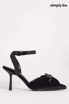 Simply Be Black Velvet Bow Trim Heeled Extra Wide Shoes (D26973) | 52 €
