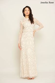 Kremowa sukienka maxi Amelia Rose ze zdobieniem (D27044) | 583 zł