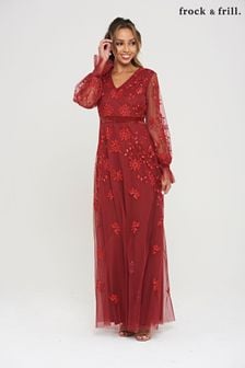 Robe brodée à volants et Rouge (D27045) | €97