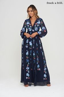 Frock and Frill Blue Embroidered Dress (D27046) | €122