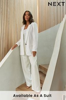 White Tailored Elastic Back Wide Leg Trousers (D27183) | $42