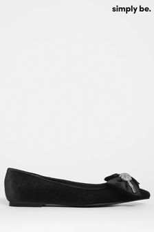 Simply Be Black Velvet Bow Trim Flat Extra Wide Shoes (D27205) | 39 €