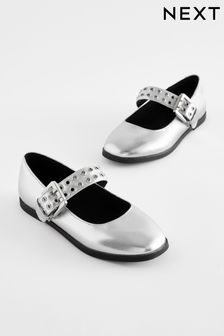 Silver Metallic Stud Strap Mary Jane Shoes (D27343) | €33 - €43