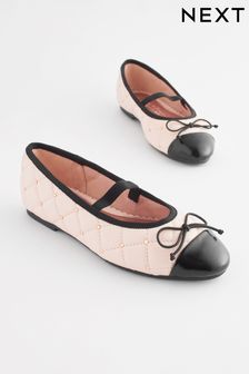 Pink/Black Quilted Stud Bow Ballerina Shoes (D27344) | €12.50 - €15.50