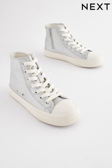 Silver Sparkle Standard Fit (F) Lace-Up High Top Trainers (D27628) | €20 - €27