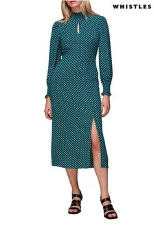 Whistles Green Suncheck Print Midi Dress (D27755) | €79