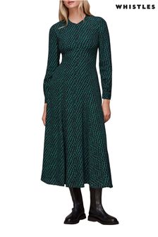 فستان متوسط الطول أخضر طبعة شكل هندسي من Whistles (D27762) | 773 ر.ق