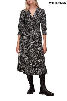 Whistles Shadow Gerafftes Kleid mit Leopardenmuster, Schwarz (D27764) | 114 €