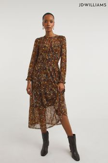 JD Williams Ditsy Floral Shear Waisted Brown Dress With Cami (D27824) | 27 €