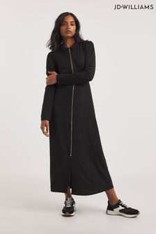 JD Williams Black Soft Touch Jersey Zip Front Midi Dress (D27829) | €21.50