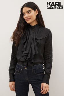 Черная блузка с тисным логотипом и оборками Karl Lagerfeld (D27923) | €144
