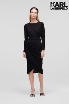 Karl Lagerfeld Black Long Sleeve Ruched Jersey Dress (D27924) | 615 zł