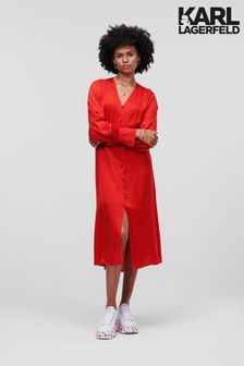 Czerwona żakardowa sukienka midi Karl Lagerfeld z logo (D27927) | 911 zł