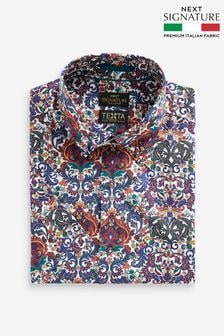 Purple Floral Regular Fit Signature Made In Italy Texta Print Shirt (D27973) | €27