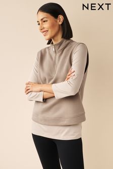 Neutral Layered Jersey Tank Diamonte Button Detail Sweatshirt with Woven Shirt (D28082) | €18