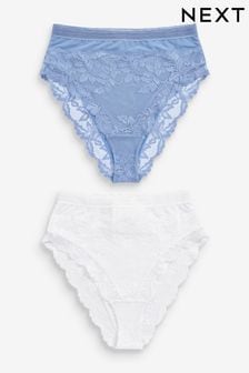 Blue/White High Rise High Leg Lace Knickers 2 Pack (D28090) | €14