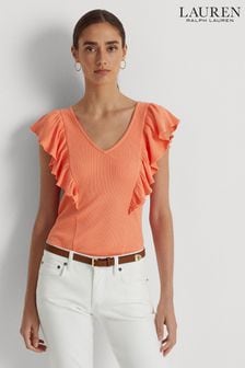 Lauren Ralph Lauren Balayna Geripptes Strick-T-Shirt mit Rüschenbesatz (D28552) | 75 €