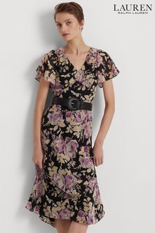 Robe Lauren Ralph Lauren Noir Floral Georgette froissée (D28562) | €137