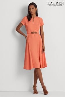 Lauren Ralph Lauren Coral Pink Georgette Belted Short Sleeve Dress (D28582) | 308 €