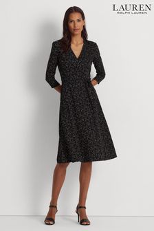 Lauren Ralph Lauren Black Carlyna Print Surplice Jersey Dress (D28588) | €133